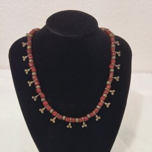 Manouk Red Beaded Choker Necklace